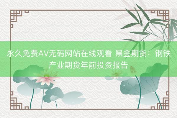 永久免费AV无码网站在线观看 黑金期货：钢铁产业期货年前投资报告