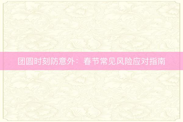 团圆时刻防意外：春节常见风险应对指南