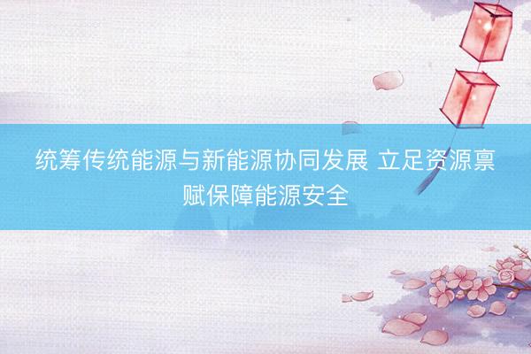 统筹传统能源与新能源协同发展 立足资源禀赋保障能源安全