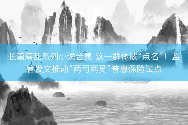 长篇篇乱系列小说合集 这一群体被“点名”！监管发文推动“两司两员”普惠保险试点