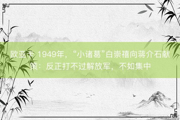 欧亚卡 1949年，“小诸葛”白崇禧向蒋介石献策：反正打不过解放军，不如集中