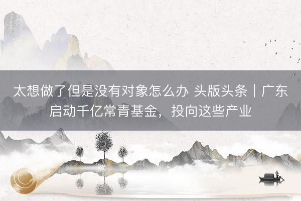 太想做了但是没有对象怎么办 头版头条｜广东启动千亿常青基金，投向这些产业
