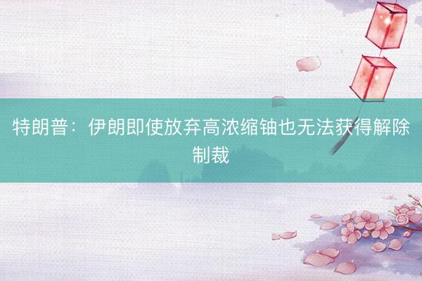 特朗普：伊朗即使放弃高浓缩铀也无法获得解除制裁