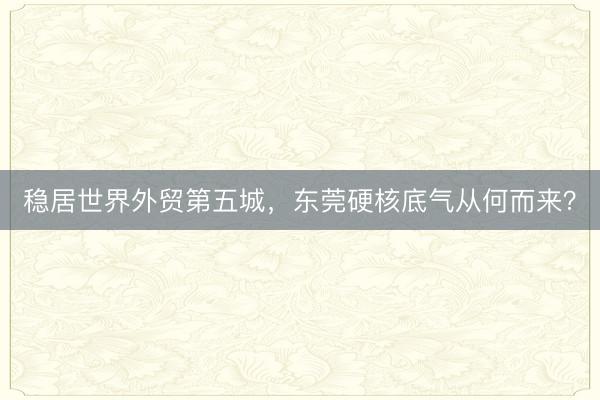 稳居世界外贸第五城，东莞硬核底气从何而来？