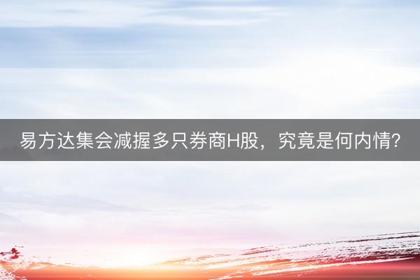 易方达集会减握多只券商H股，究竟是何内情？