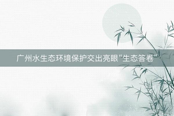 广州水生态环境保护交出亮眼“生态答卷”