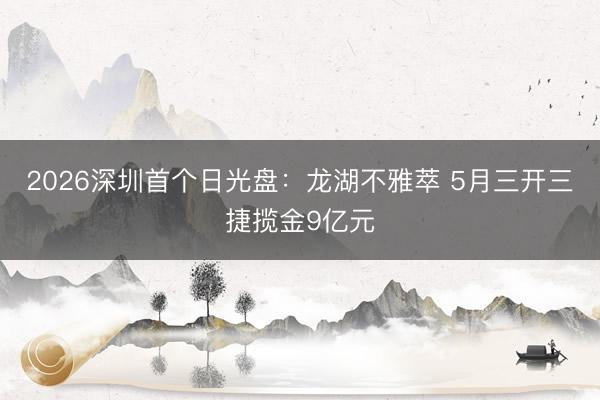 2026深圳首个日光盘：龙湖不雅萃 5月三开三捷揽金9亿元