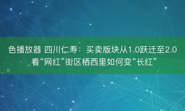 色播放器 四川仁寿：买卖版块从1.0跃迁至2.0 看“网红”街区栖西里如何变“长红”