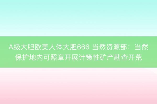 A级大胆欧美人体大胆666 当然资源部：当然保护地内可照章开展计策性矿产勘查开荒