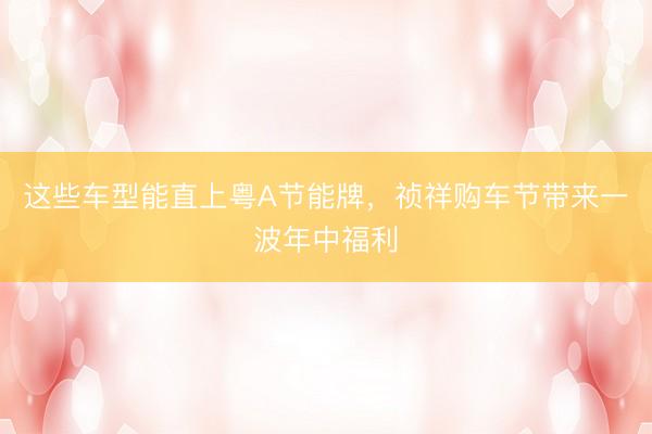 这些车型能直上粤A节能牌，祯祥购车节带来一波年中福利